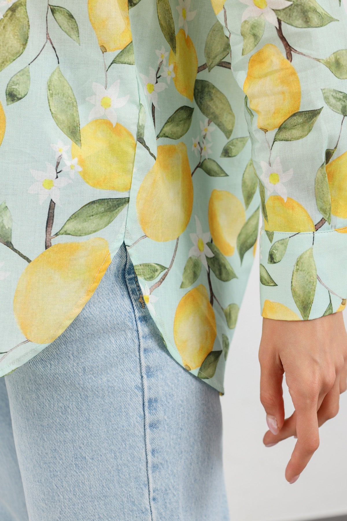 Mint Limon Desenli Oversize Gömlek