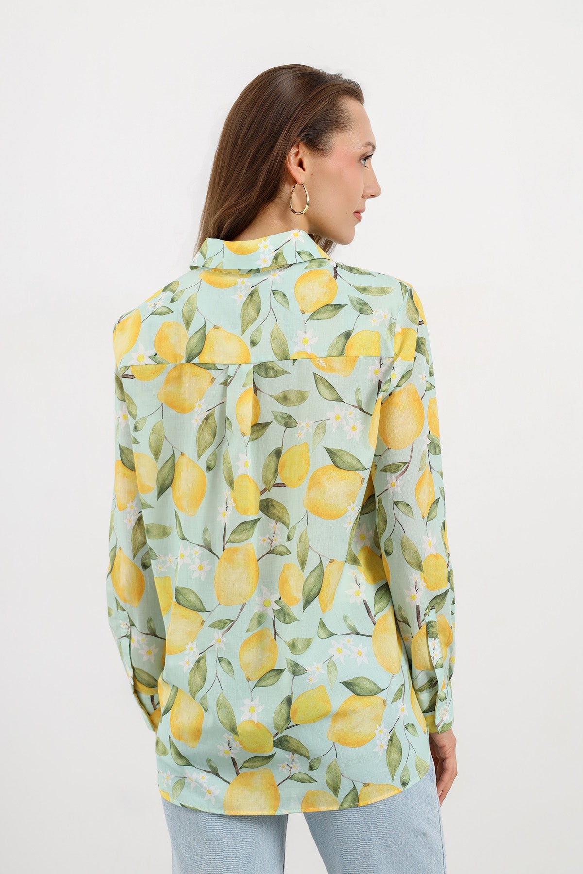 Mint Limon Desenli Oversize Gömlek