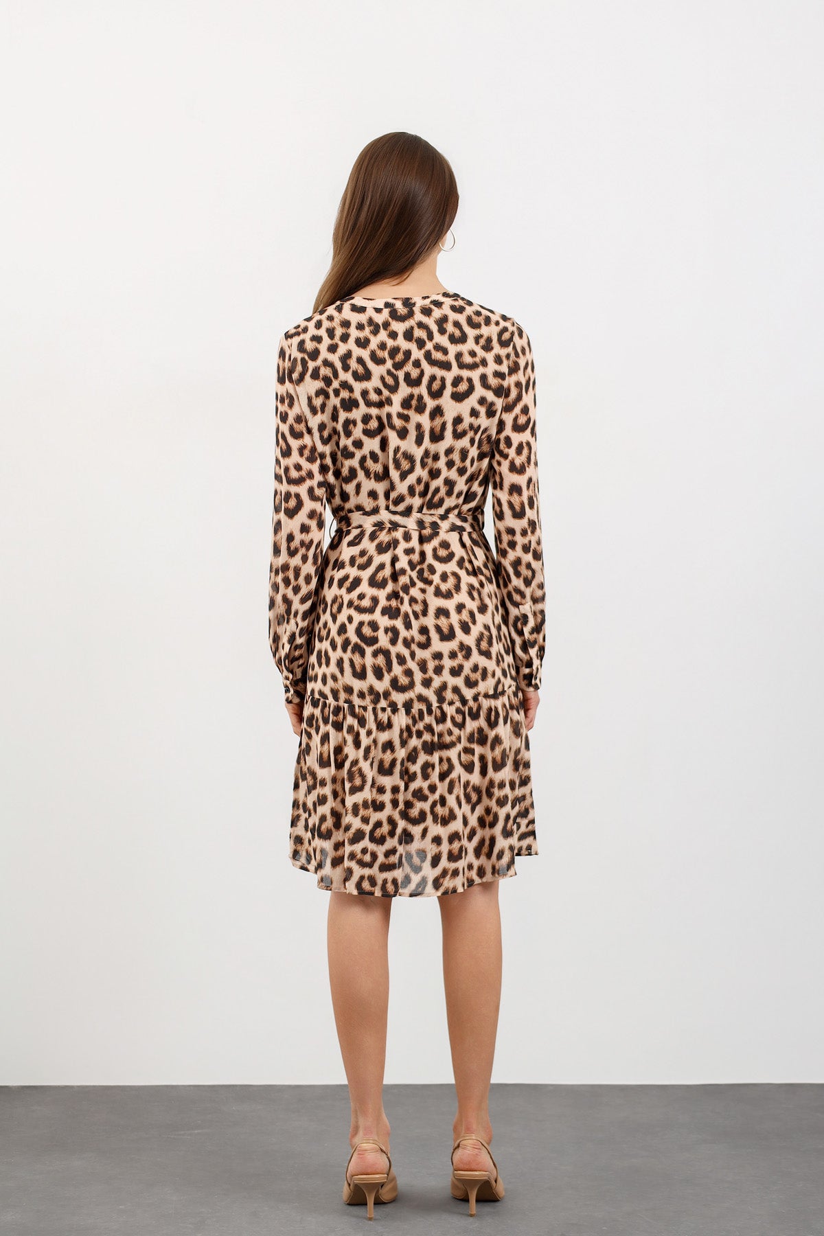 Leopar Desenli Kuşak Detaylı Elbise