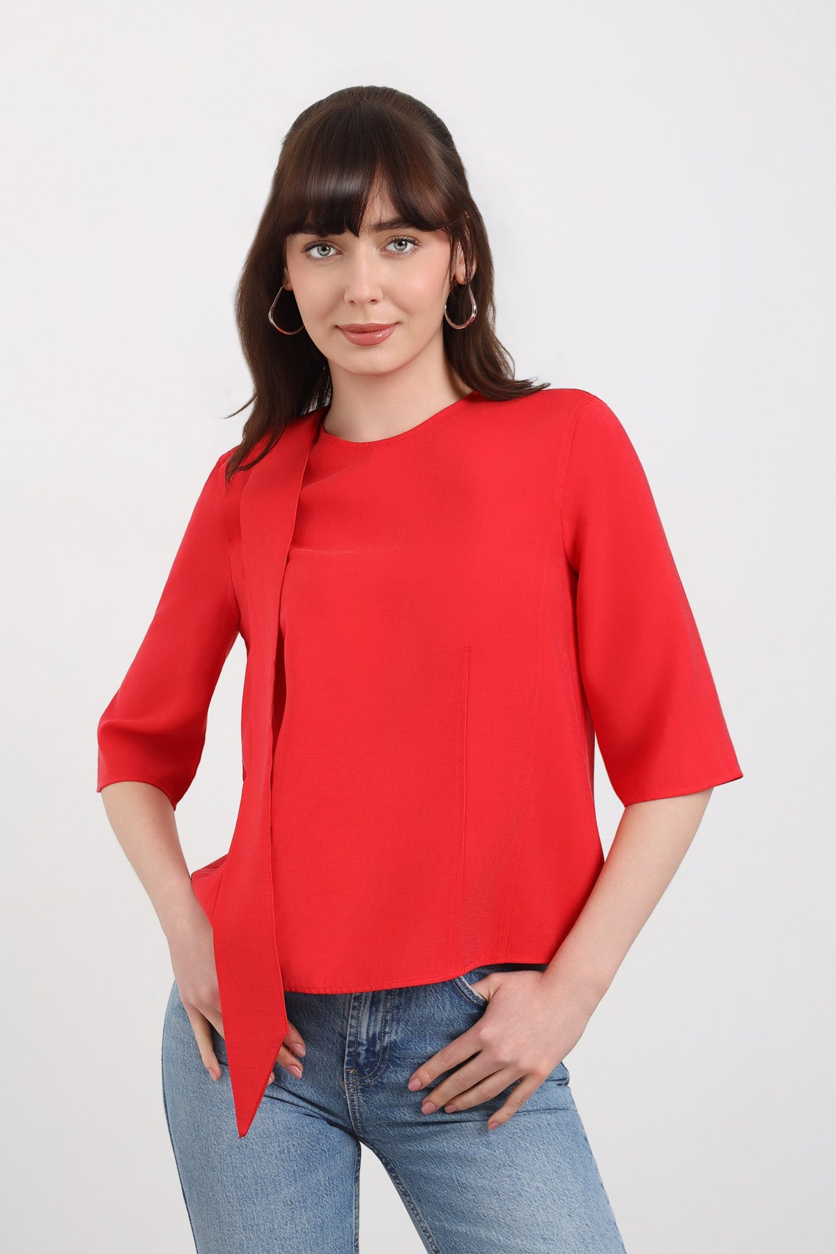 Kırmızı Asimetrik Detaylı Bluz