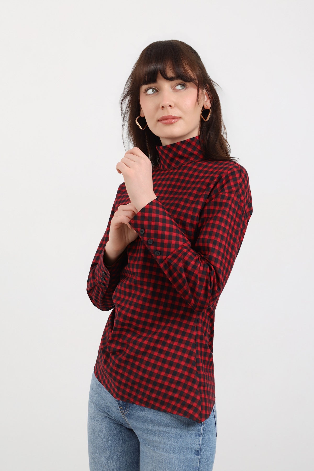 Kare Desenli Drape Detaylı Bluz