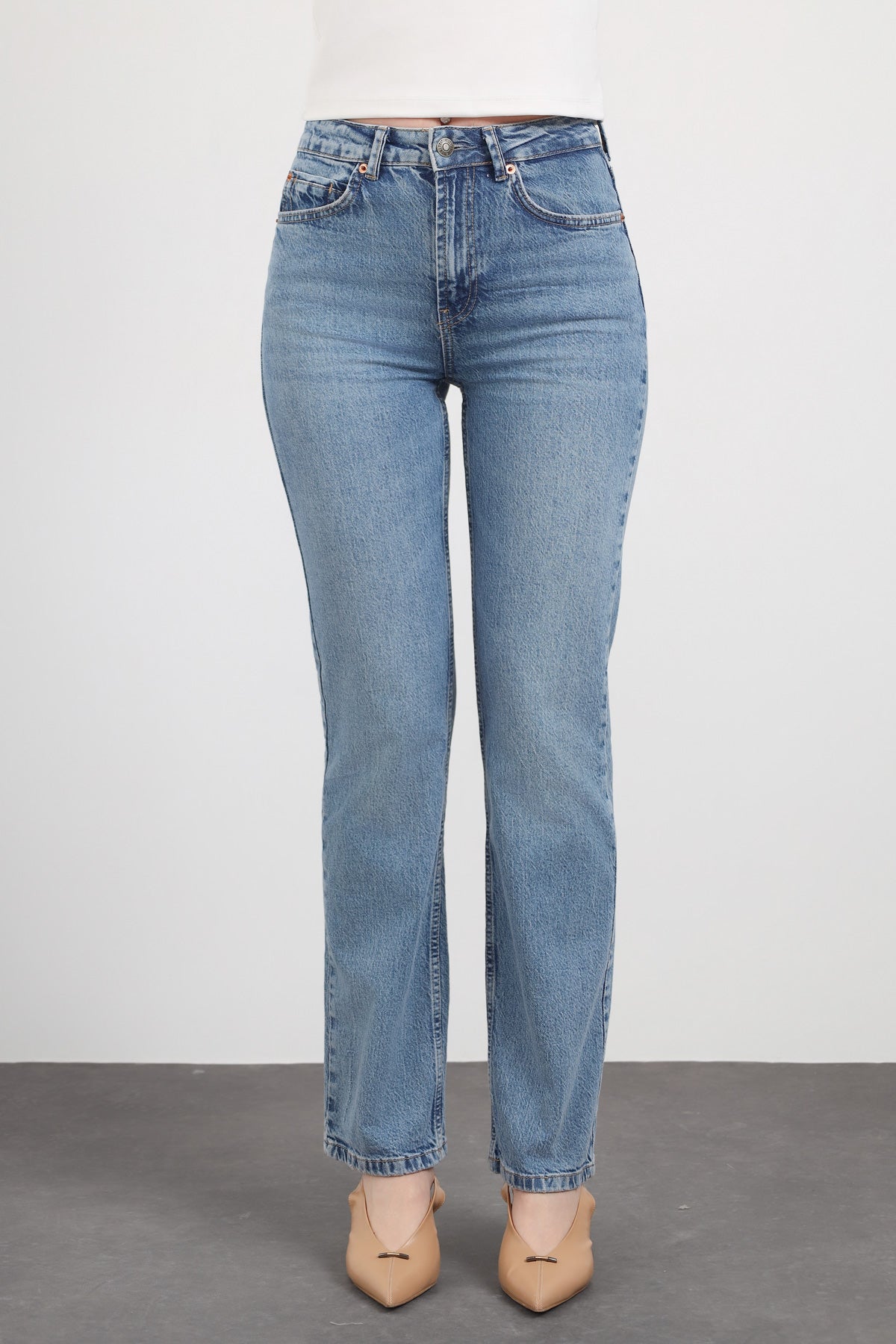 Açık Mavi Yüksek Bel Straight Fit Jean Pantolon