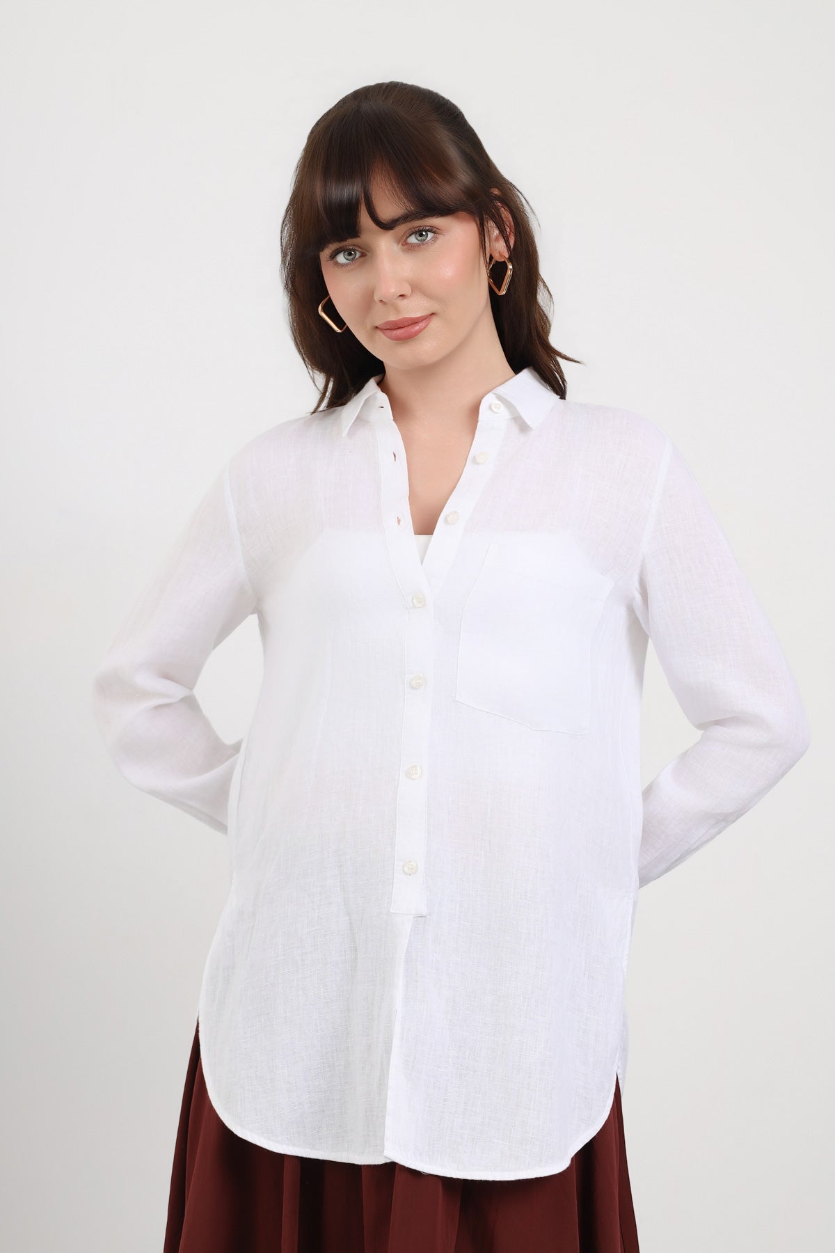 Tek Cep Detaylı Basic Kadın Gömlek