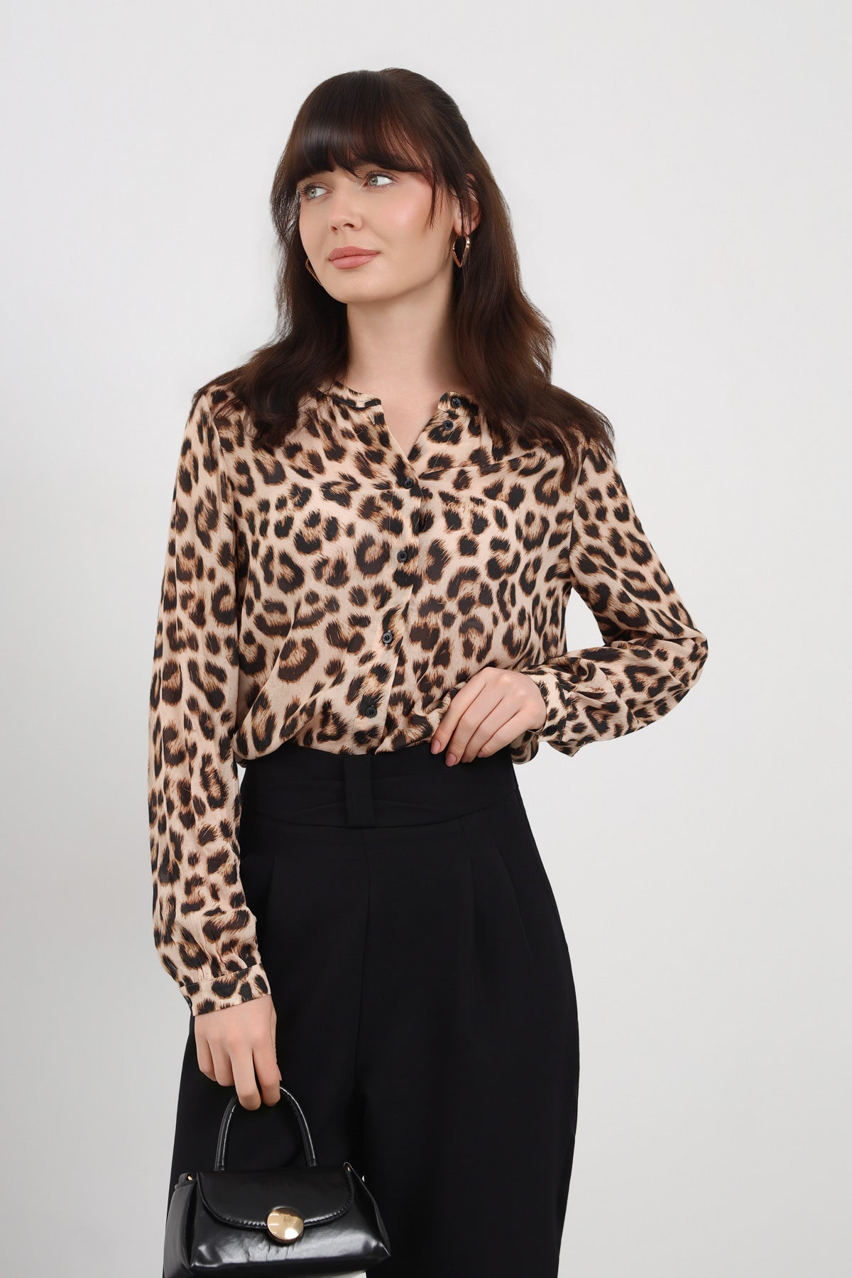 Leopar Desen Kadın Gömlek