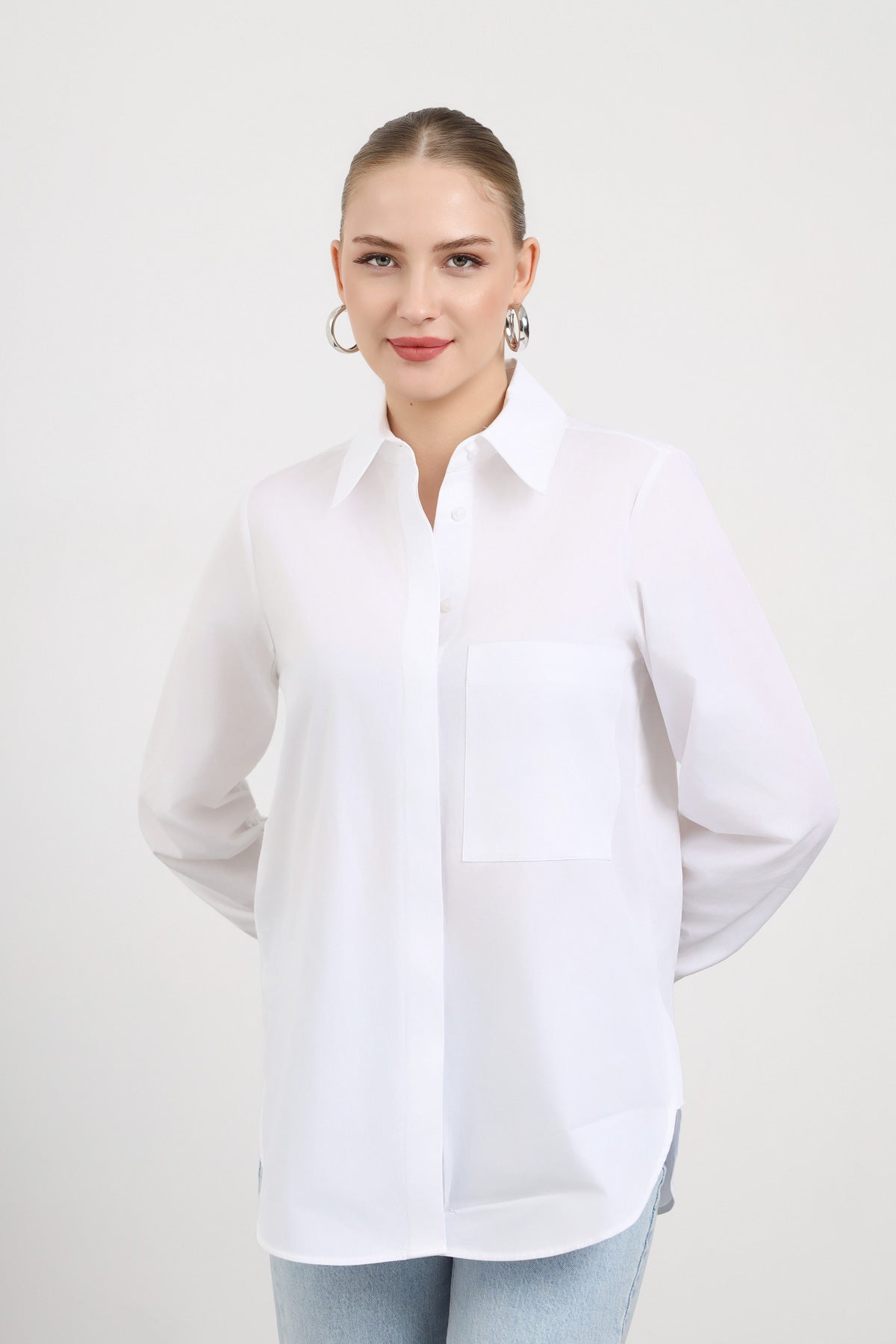 Cep Detaylı Kadın Gömlek