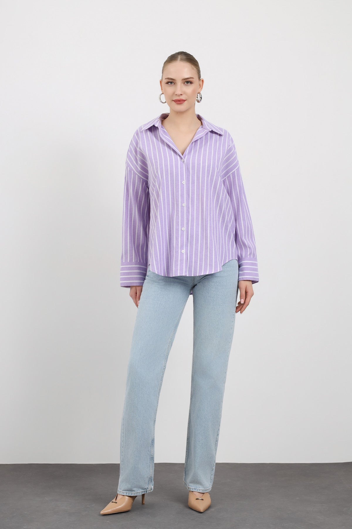 Çizgili Oversize Kadın Gömlek