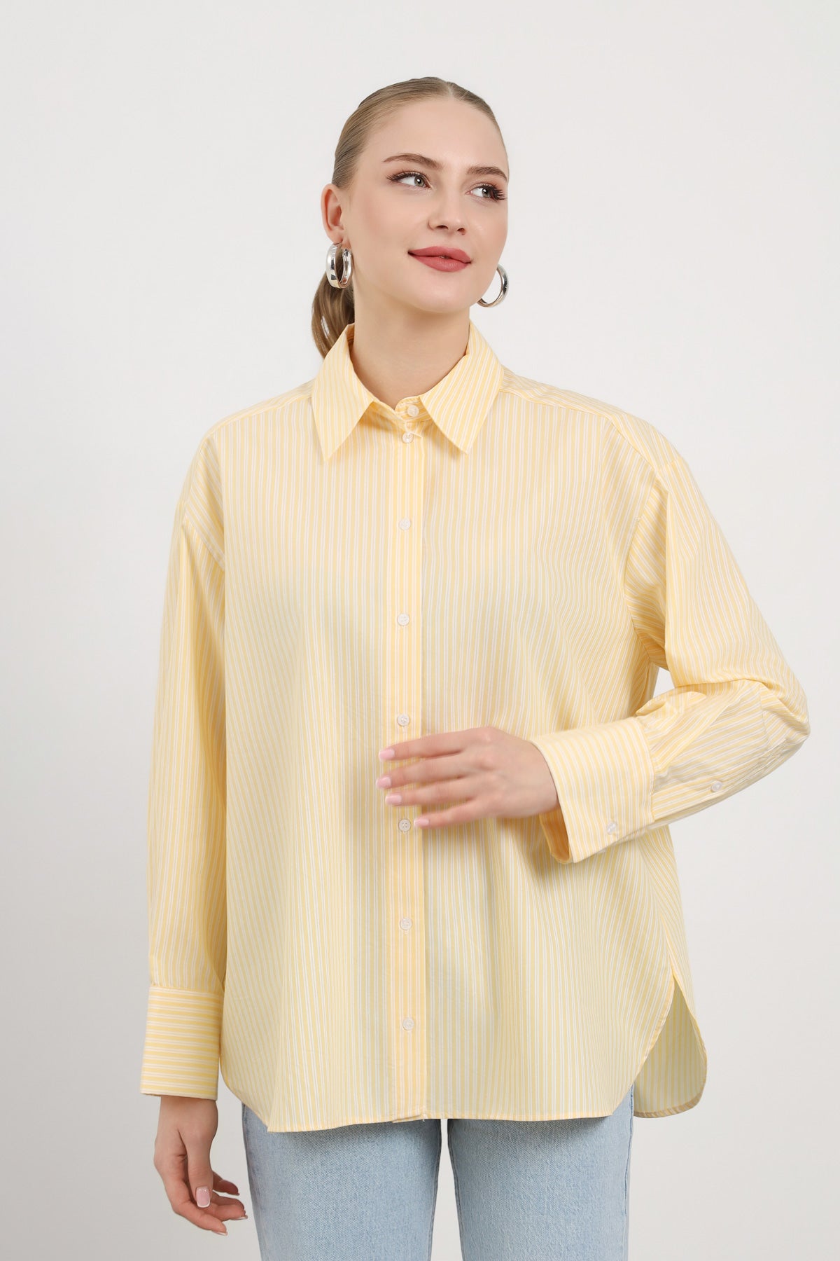Çizgili Rahat Kesim Kadın Gömlek