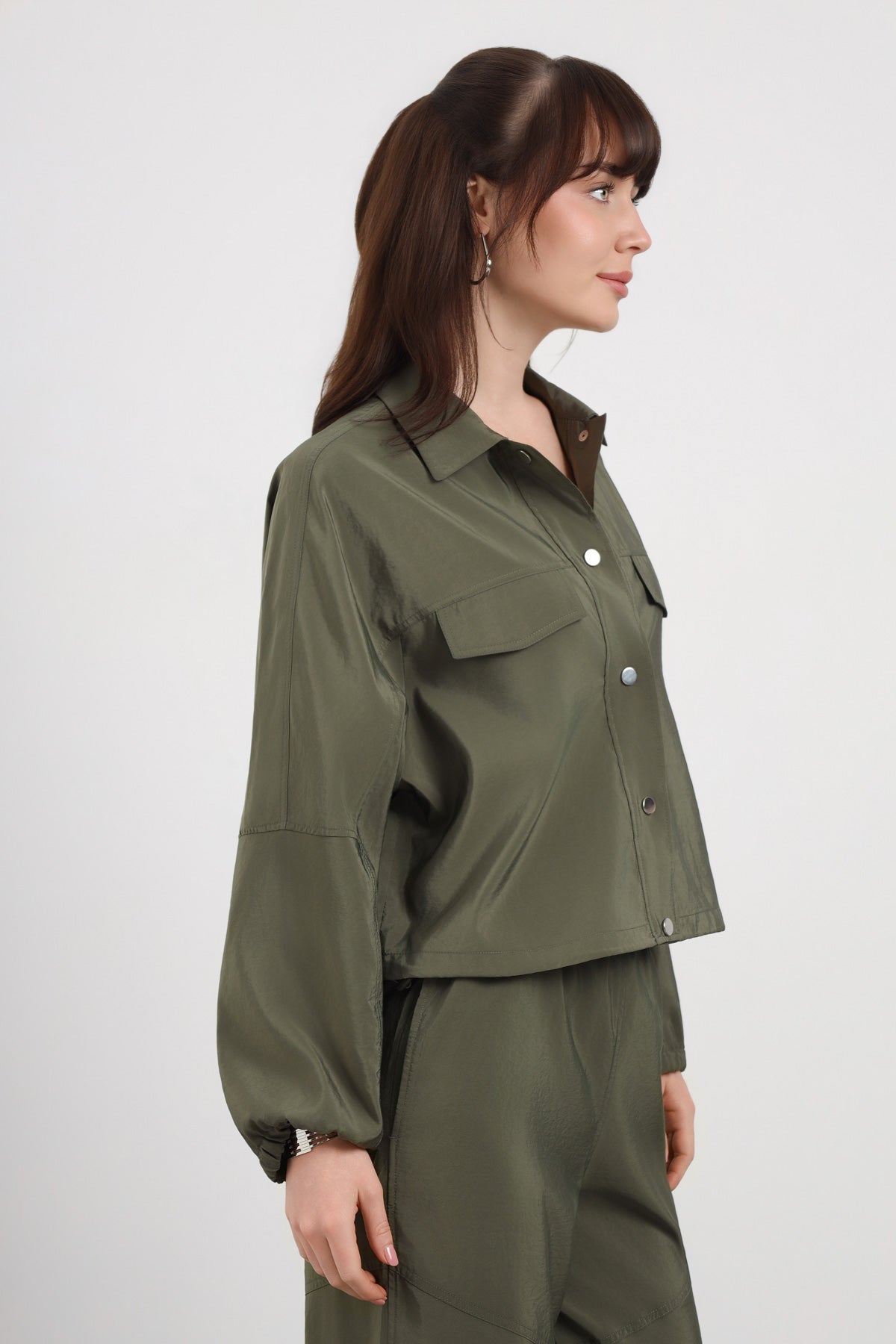 Haki Oversize Cepli Gömlek