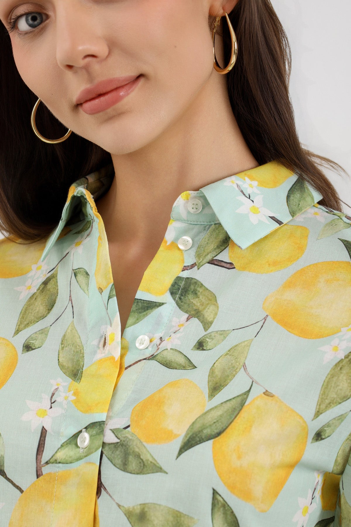 Mint Limon Desenli Oversize Gömlek