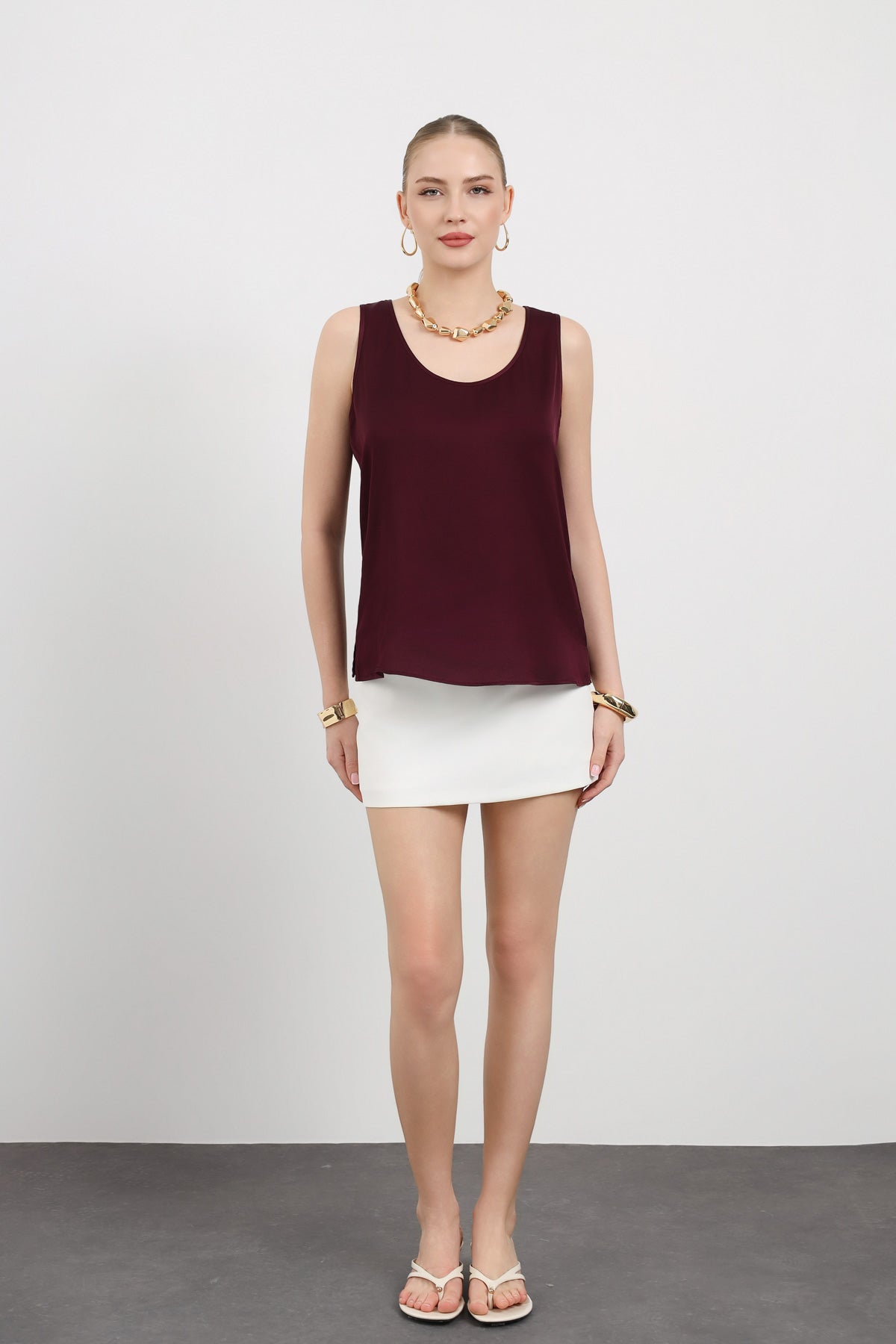 Bordo Askılı Minimal Bluz