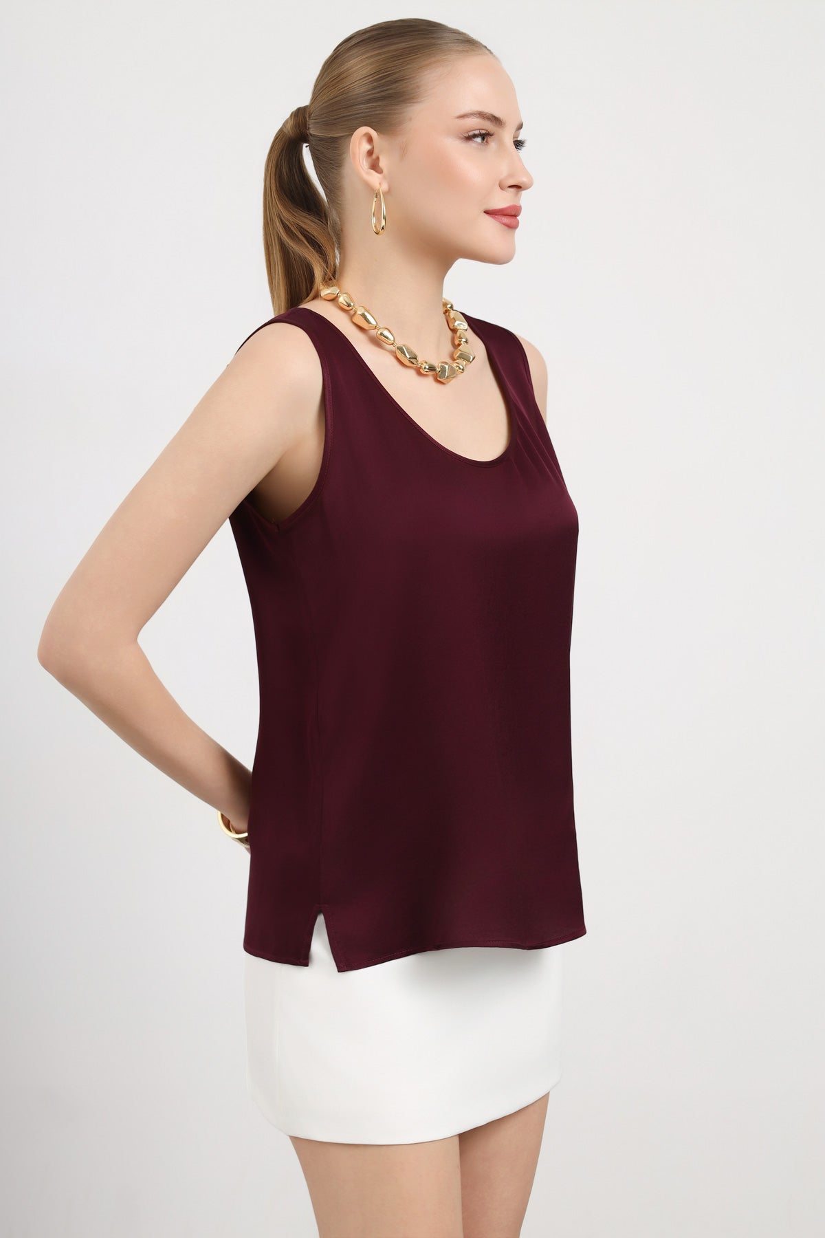 Bordo Askılı Minimal Bluz