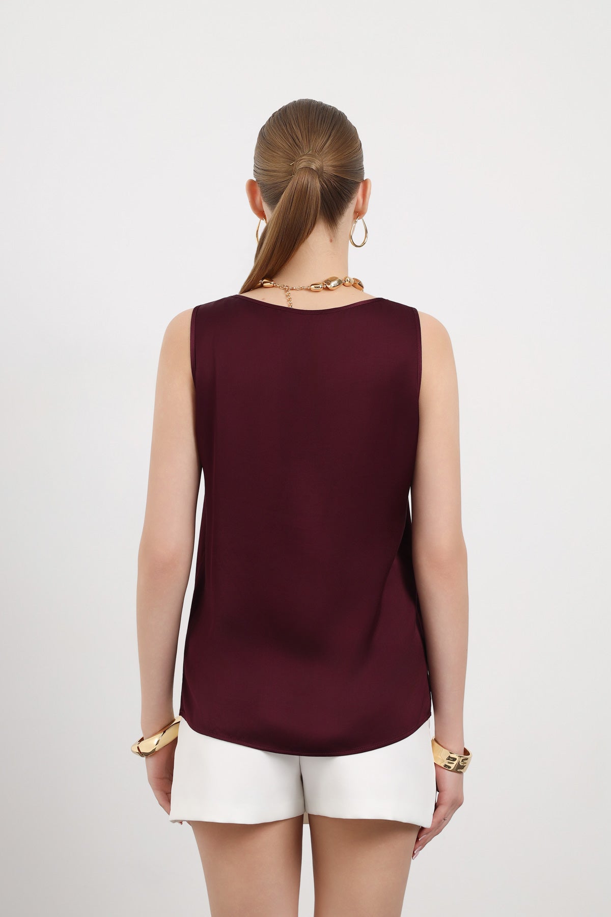 Bordo Askılı Minimal Bluz