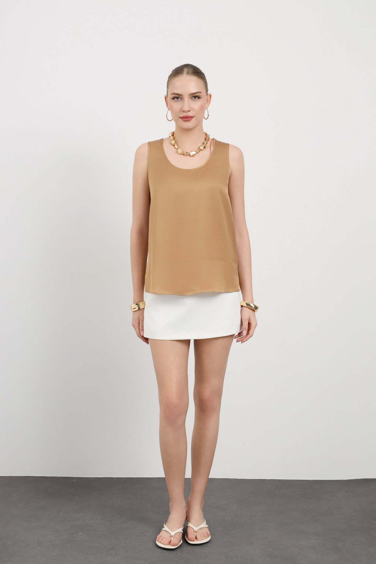 Camel Askılı Minimal Bluz