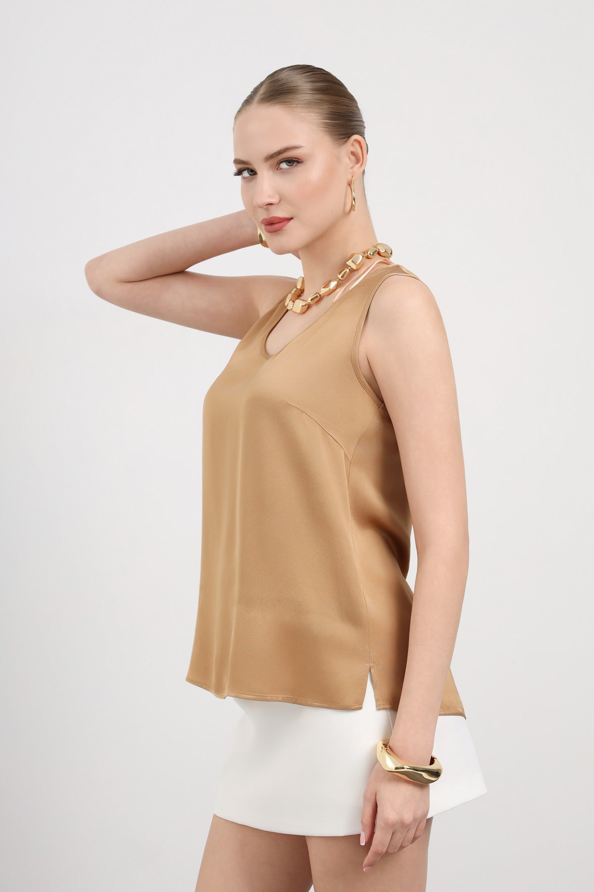 Camel Askılı Minimal Bluz
