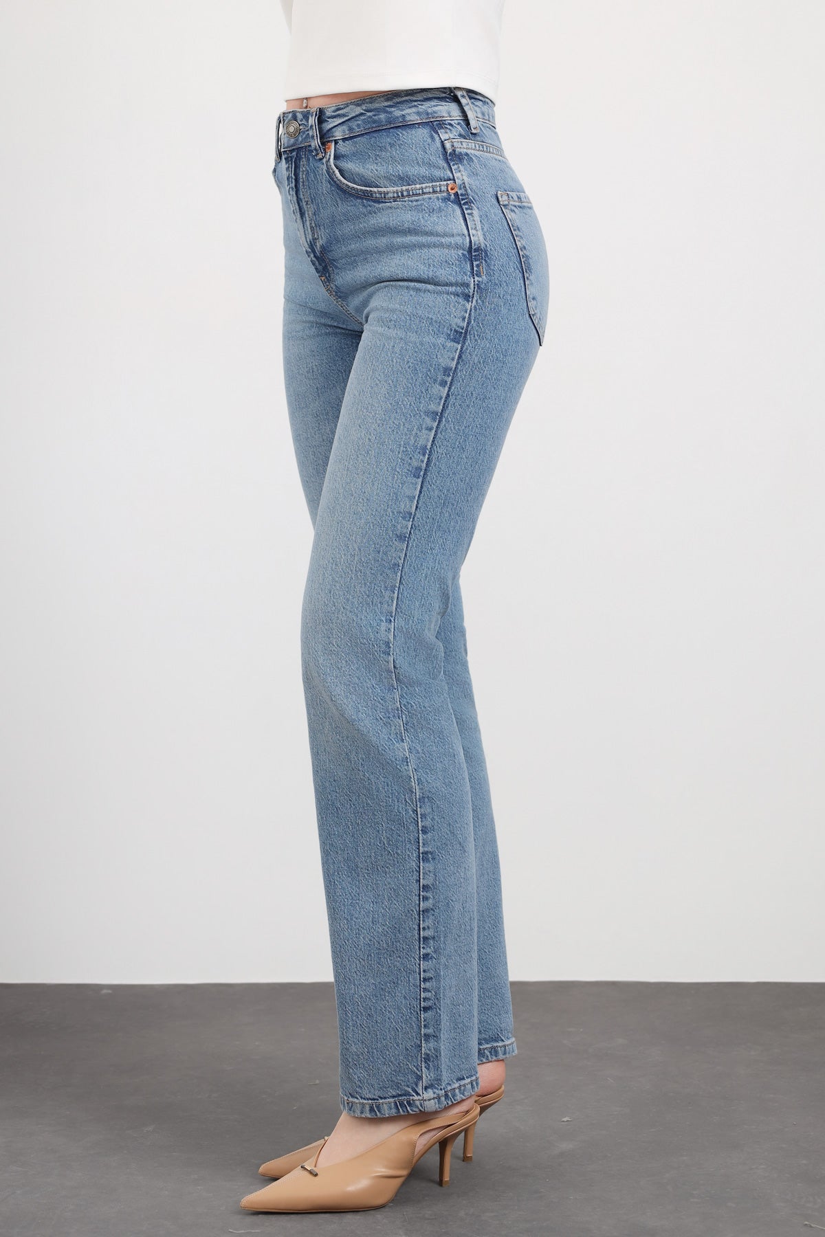 Açık Mavi Yüksek Bel Straight Fit Jean Pantolon