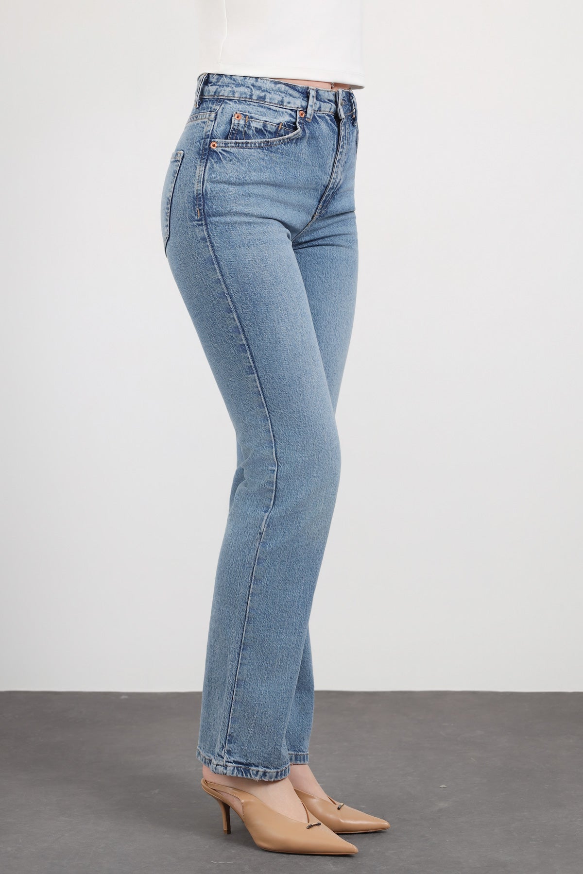 Açık Mavi Yüksek Bel Straight Fit Jean Pantolon
