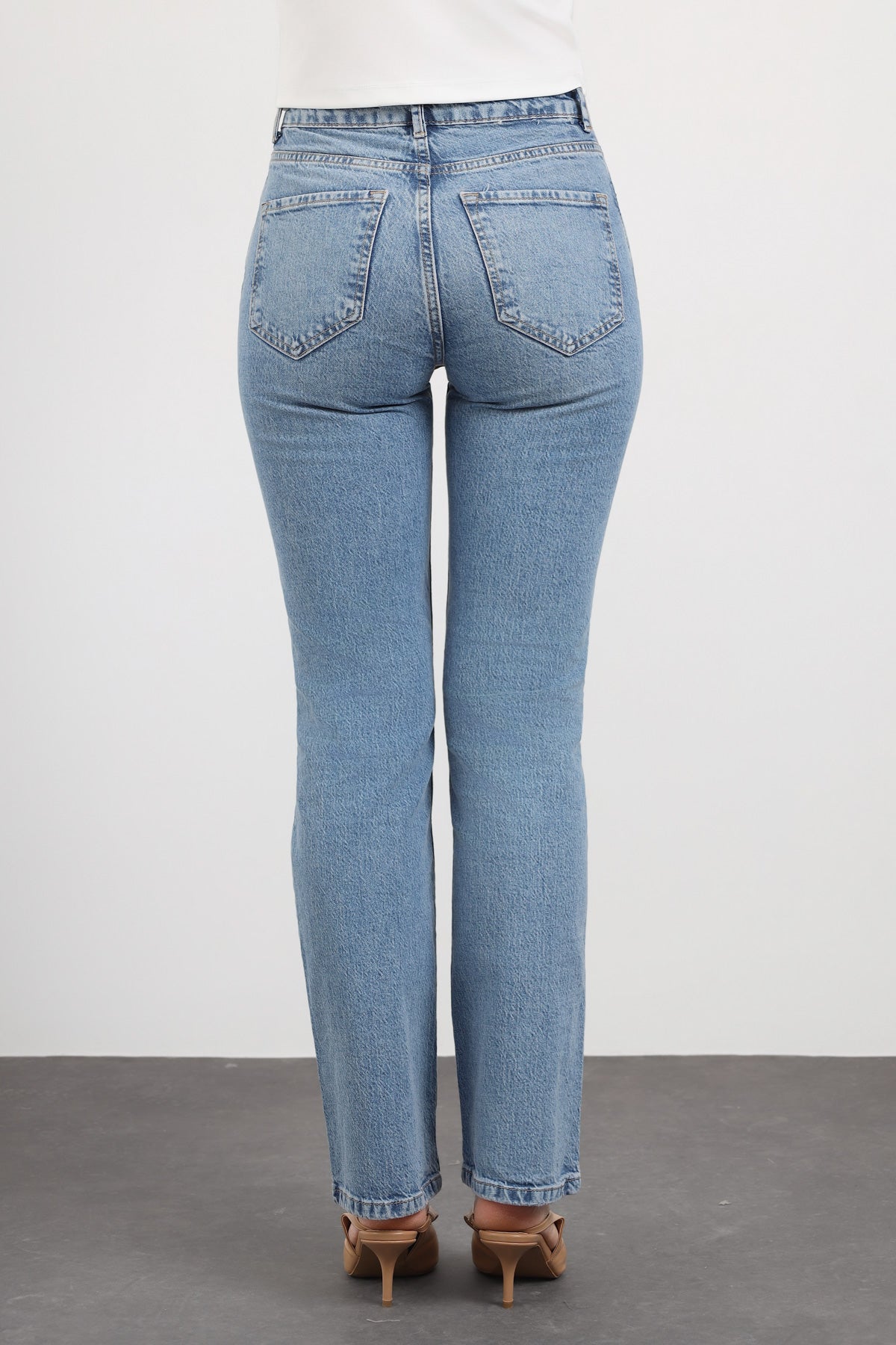 Açık Mavi Yüksek Bel Straight Fit Jean Pantolon