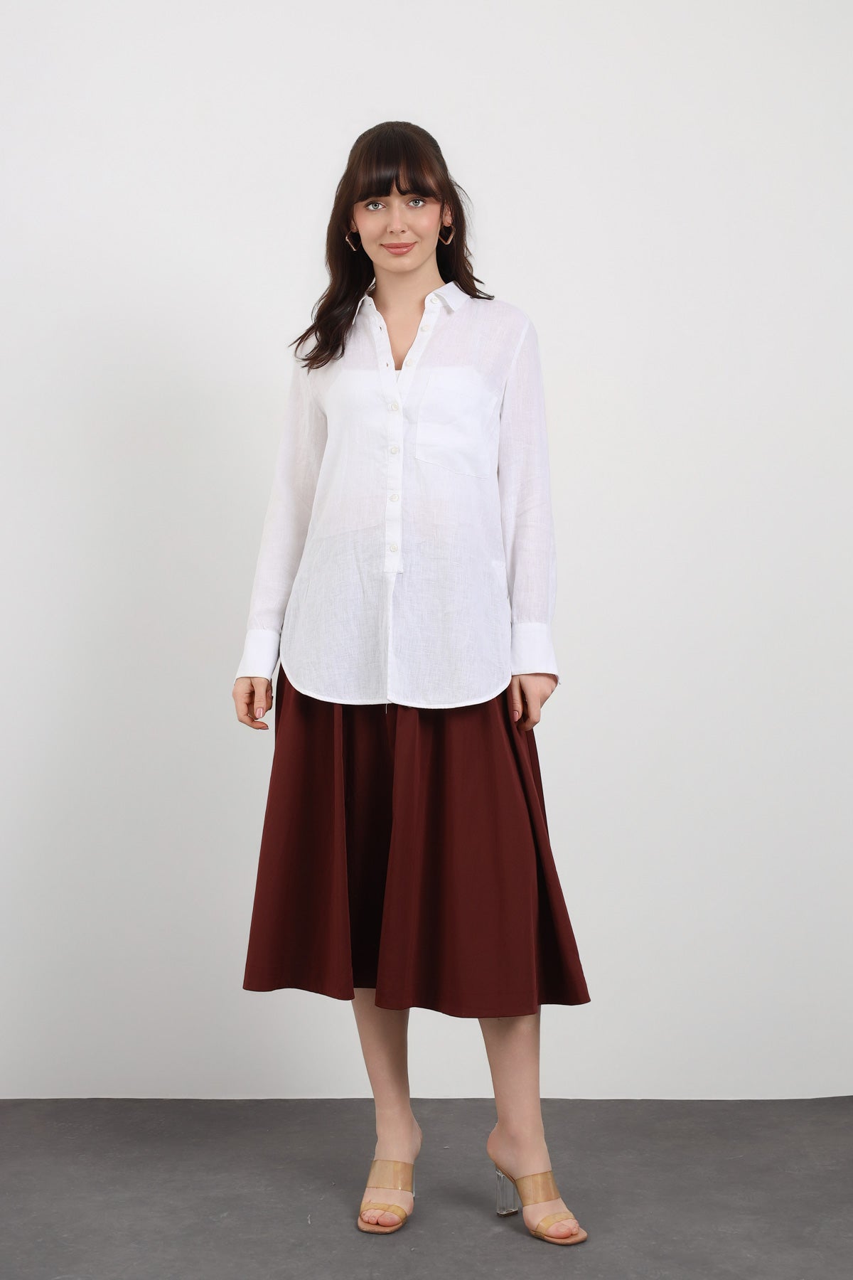 Tek Cep Detaylı Basic Kadın Gömlek