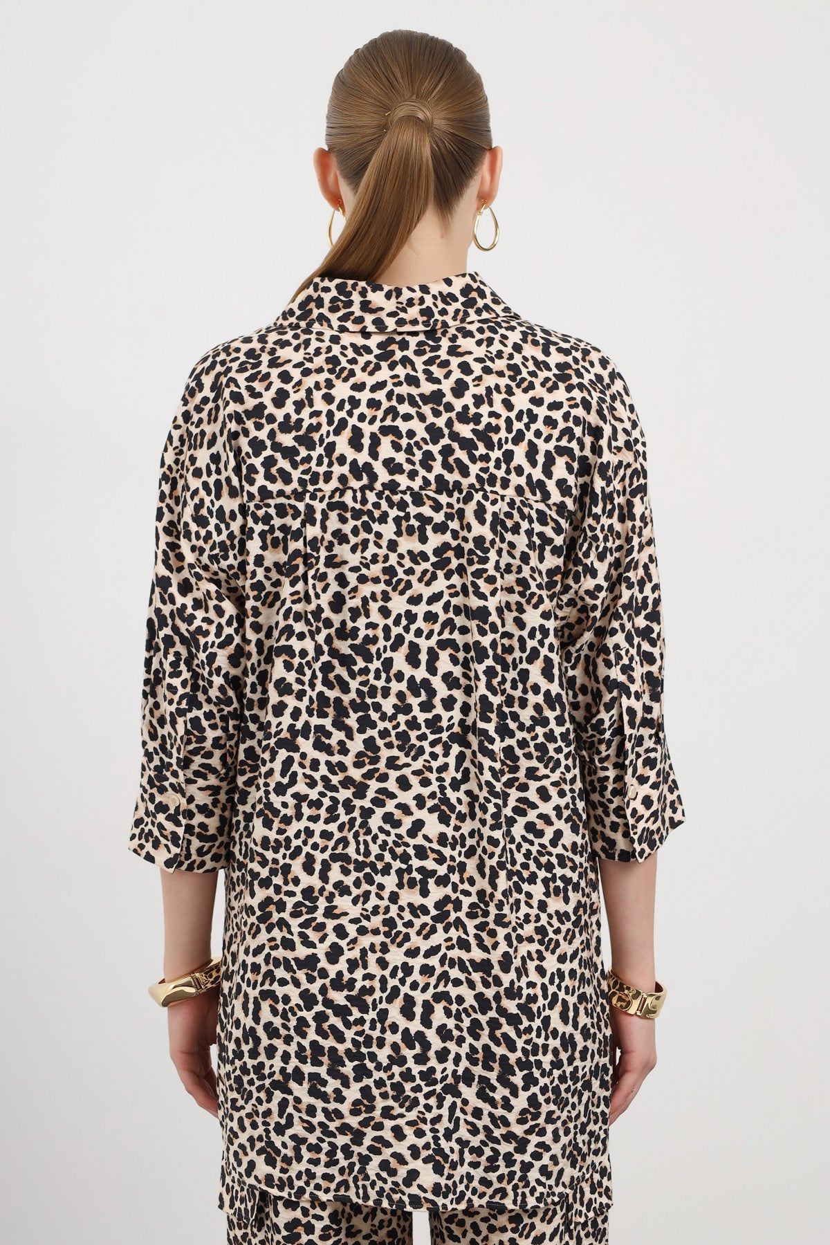 Leopar Desen Rahat Kesim Kadın Gömlek