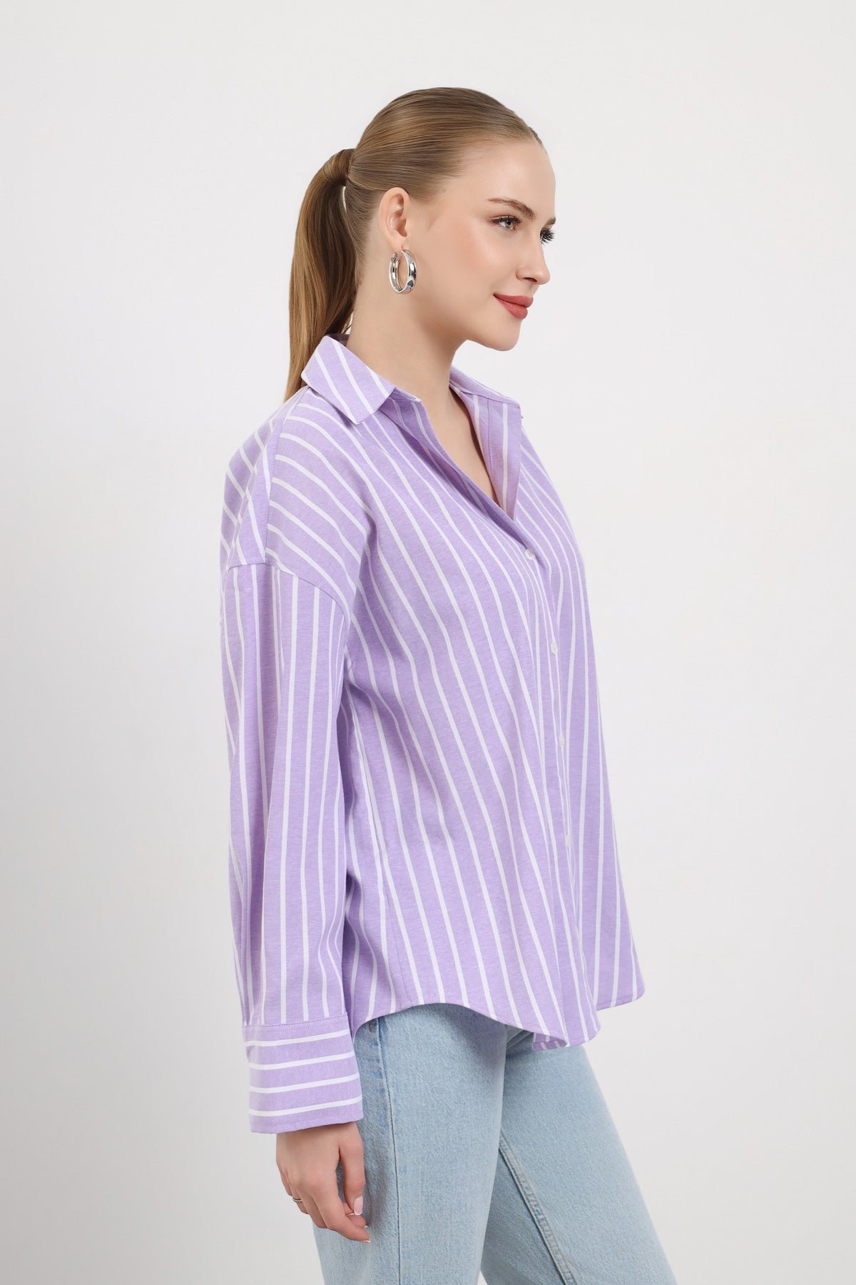 Çizgili Oversize Kadın Gömlek