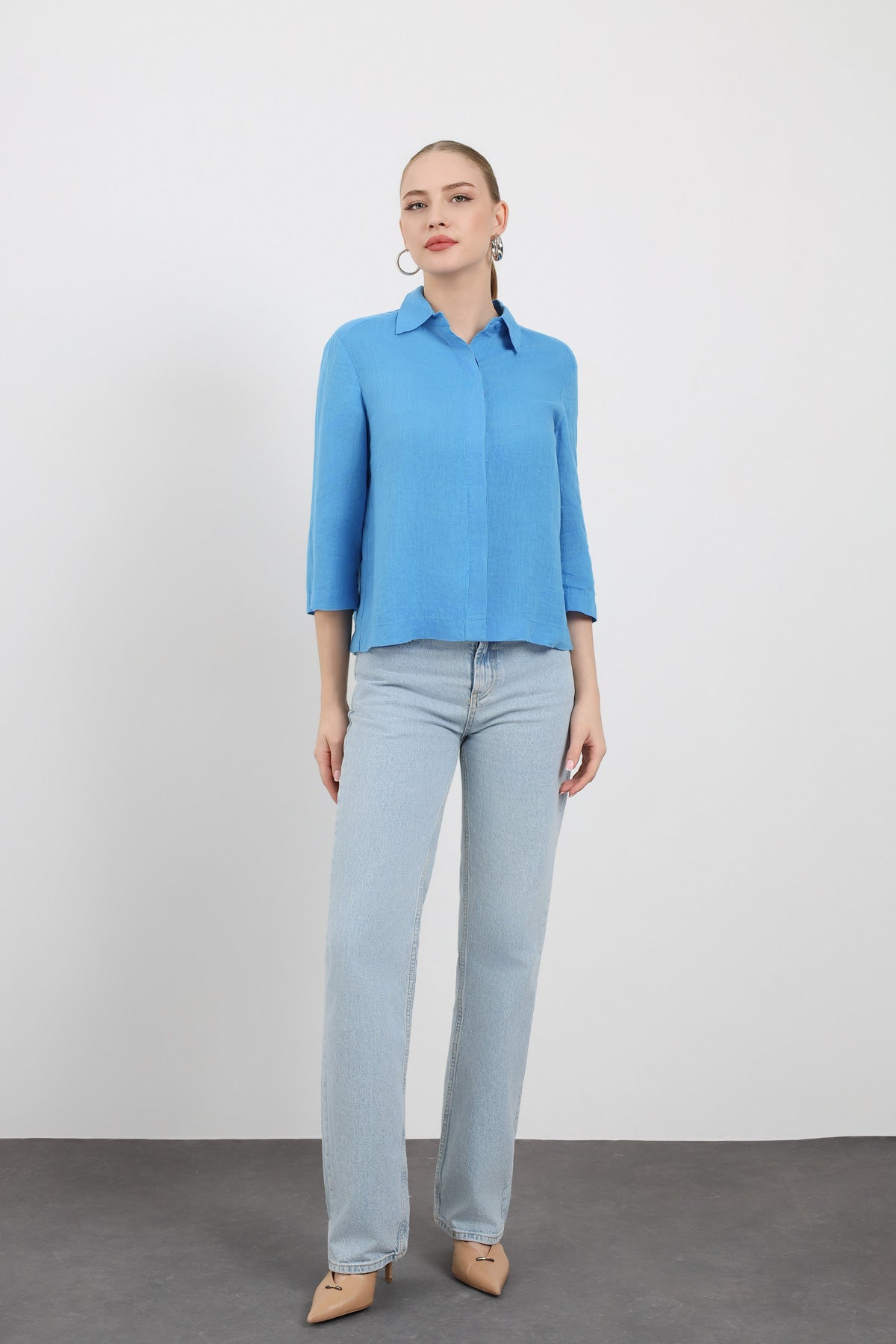 Yarım Kol Basic Kadın Gömlek