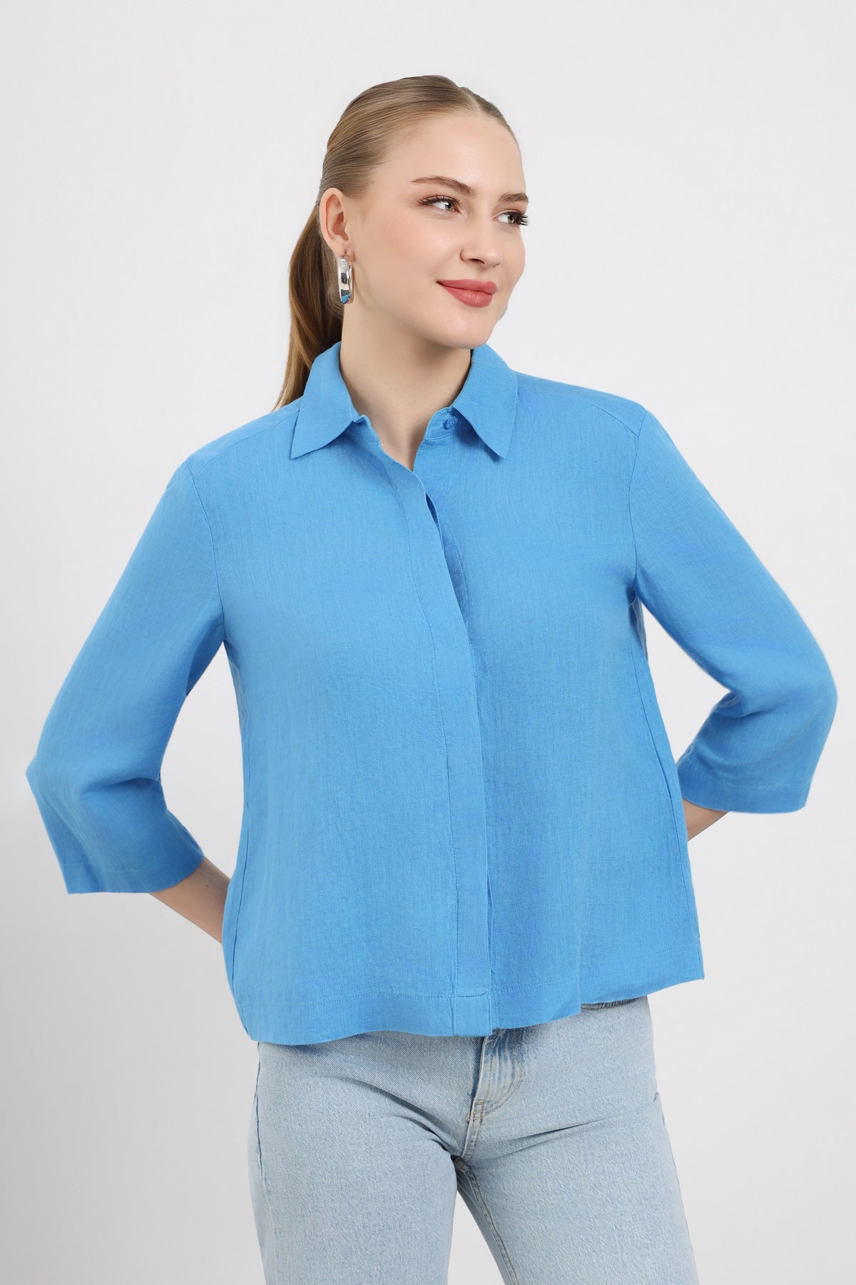 Yarım Kol Basic Kadın Gömlek