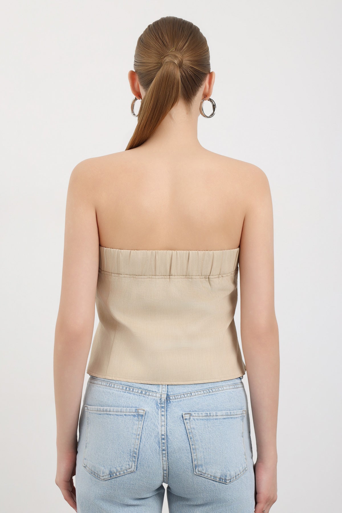 Düğme Detaylı Straplez Bluz