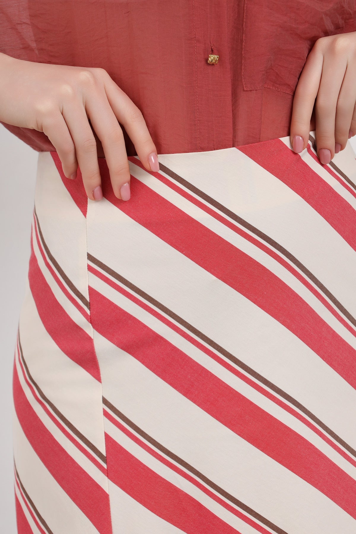 Çizgili Asimetrik Midi Etek