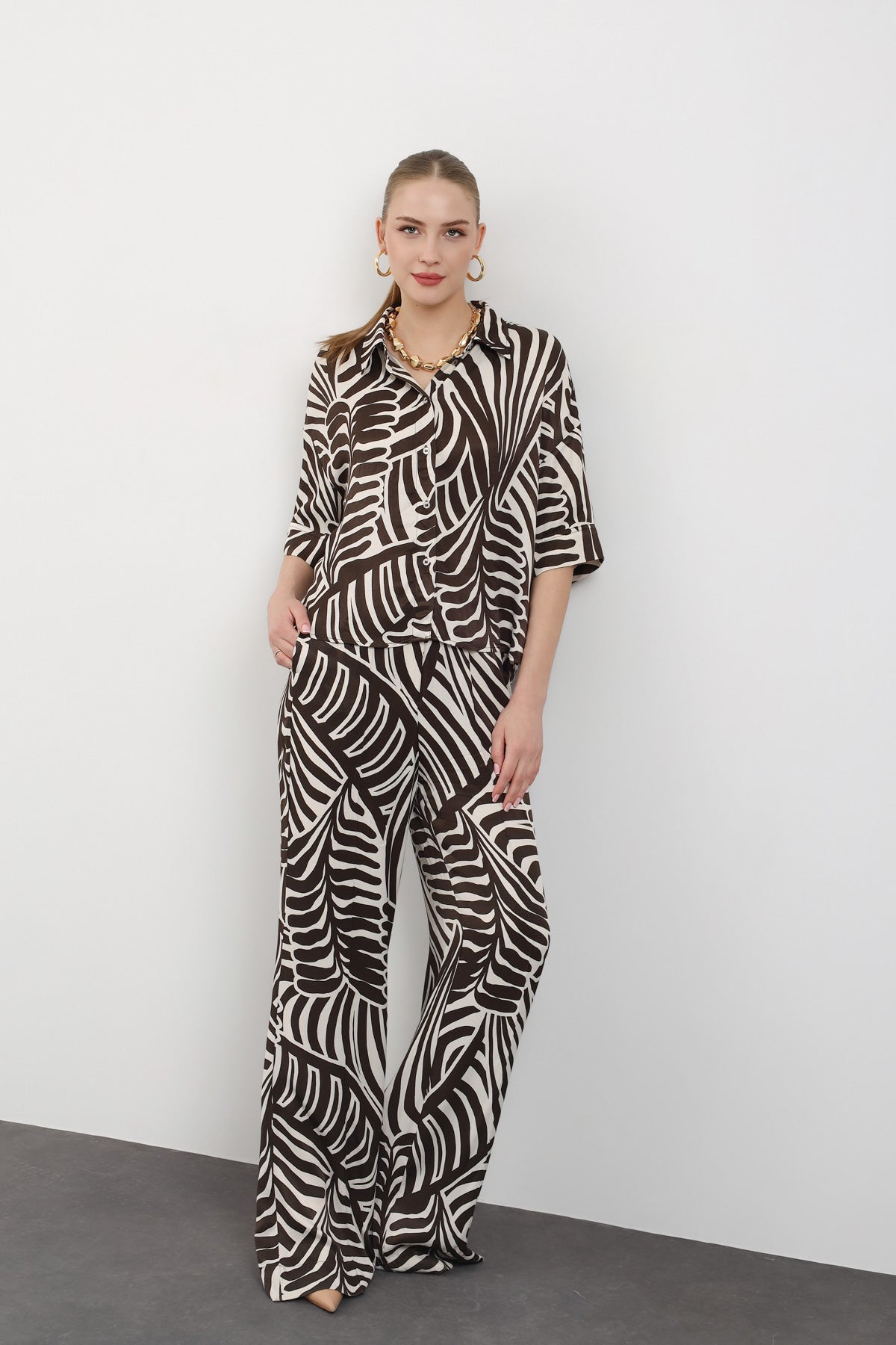 Desenli Bol Paça Pantolon