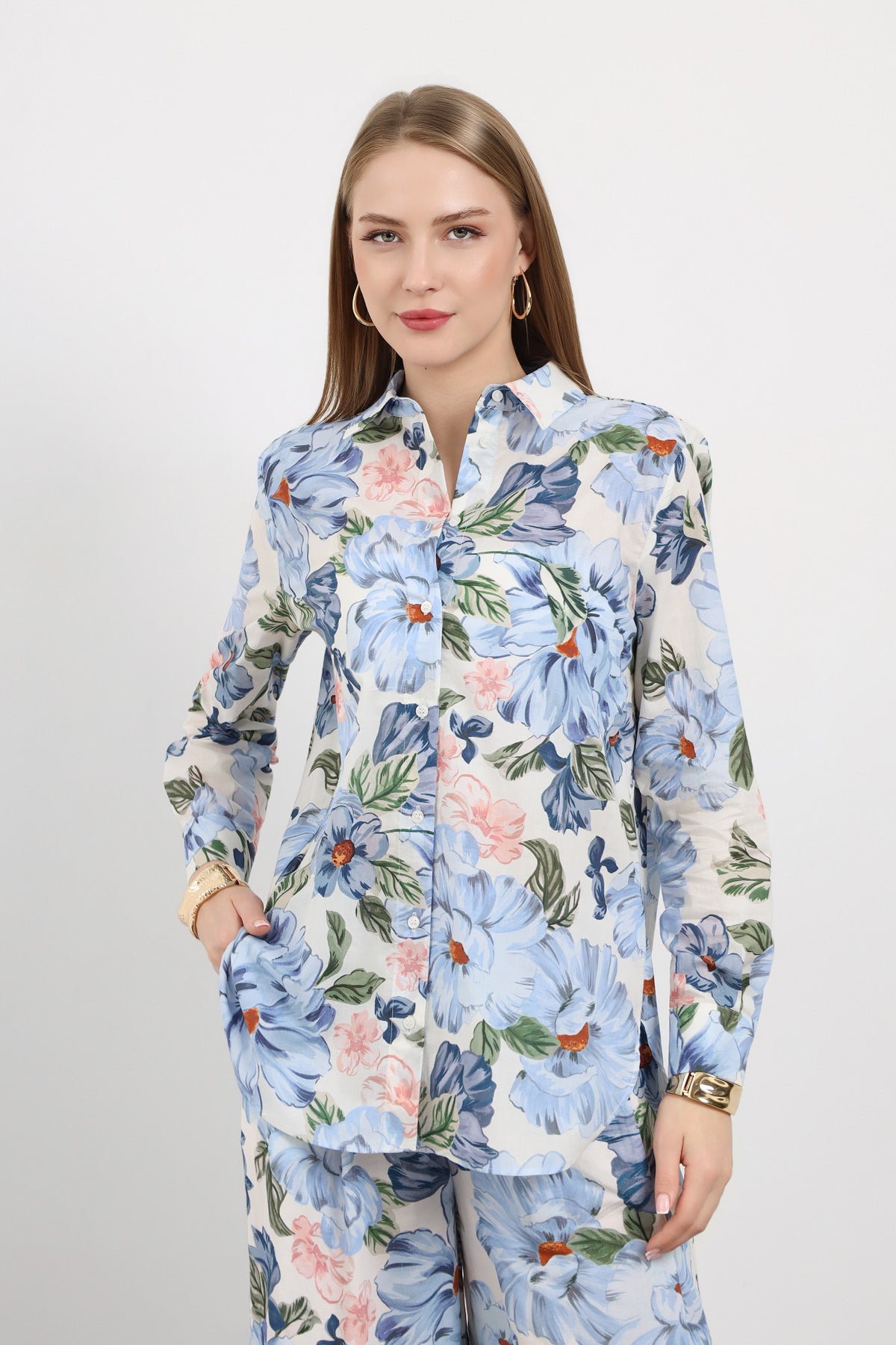 Çiçek Desen Kadın Gömlek