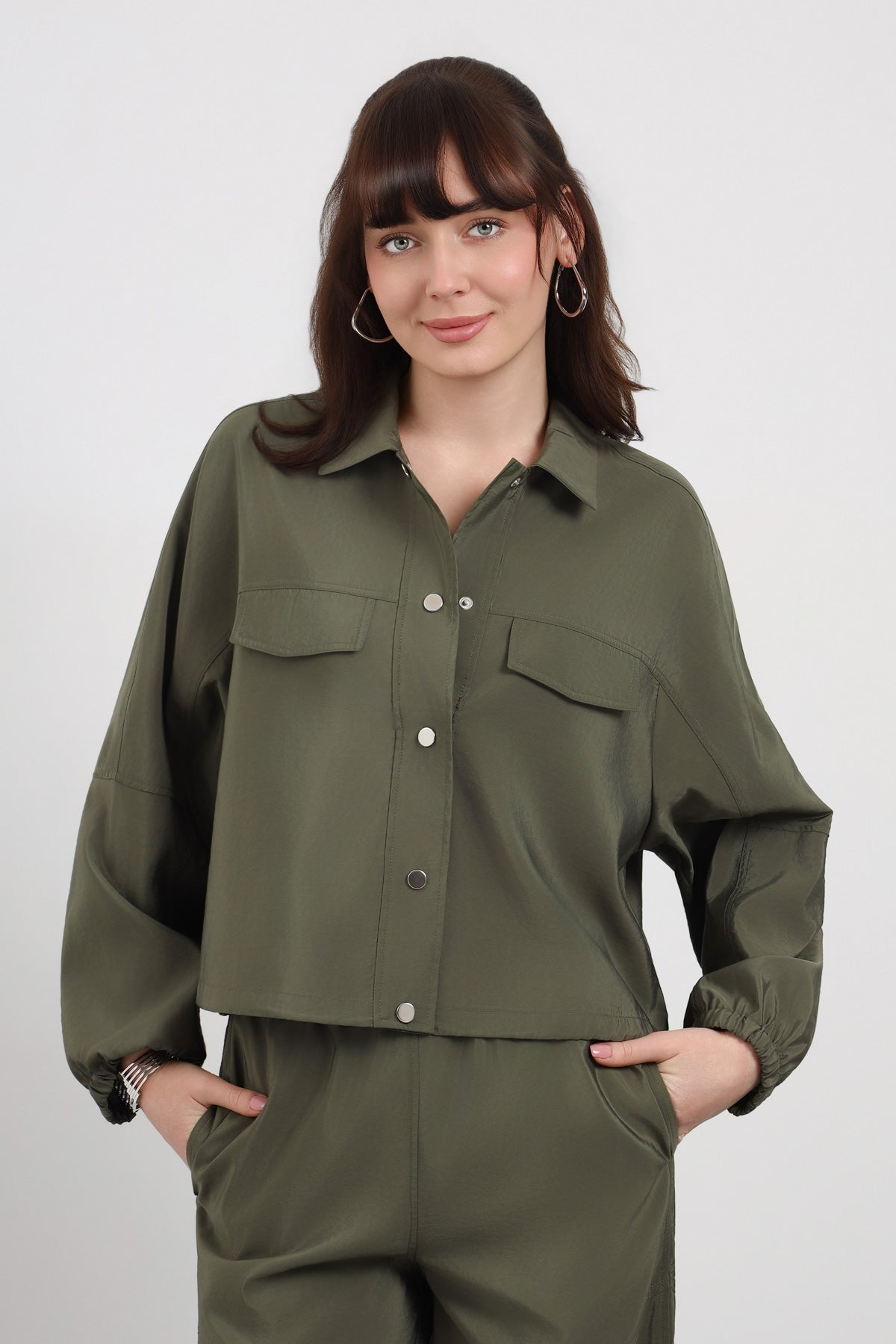 Haki Oversize Cepli Gömlek