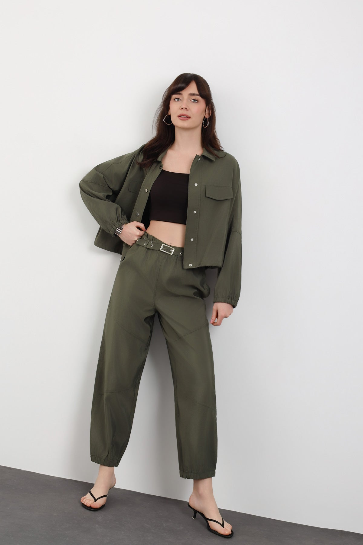 Haki Oversize Cepli Gömlek