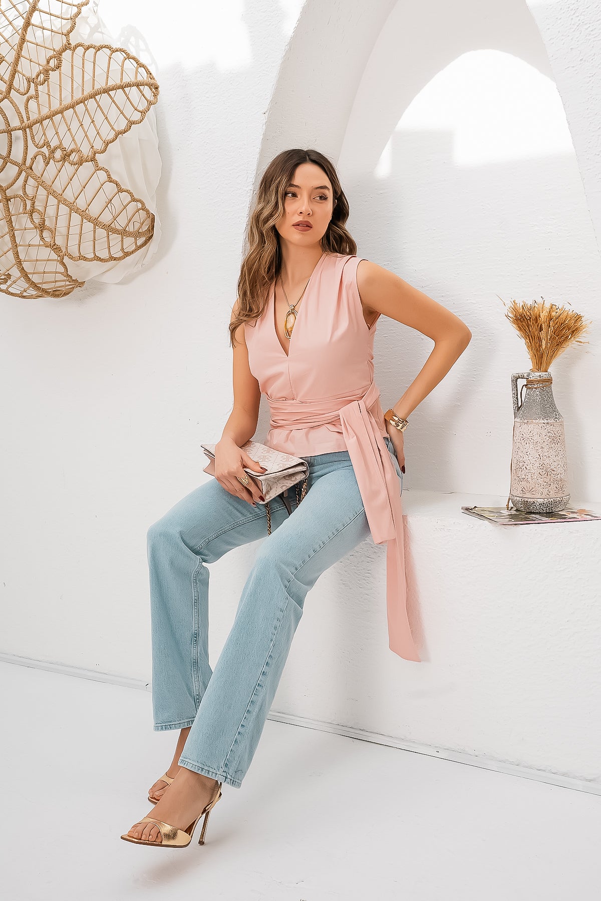 Bağcıklı Poplin Bluz