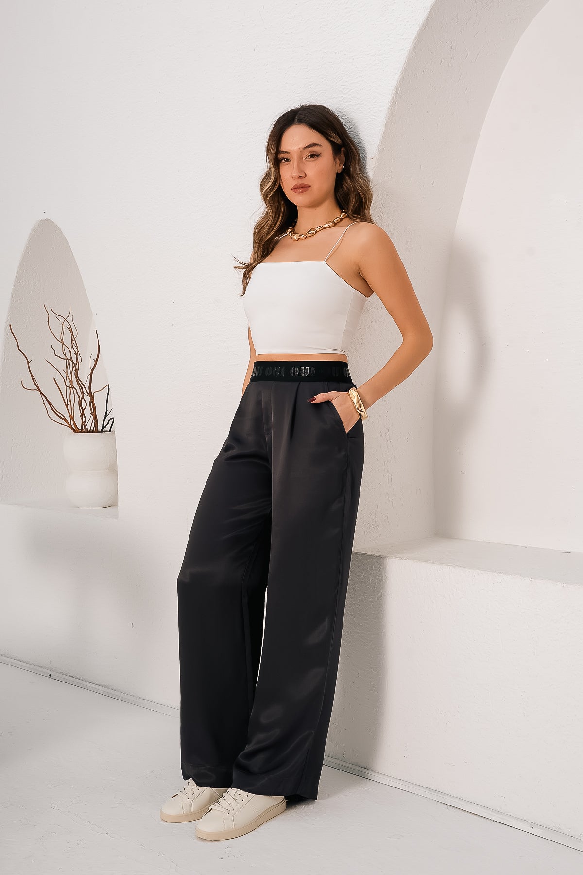 Saten Wide Leg Pantolon